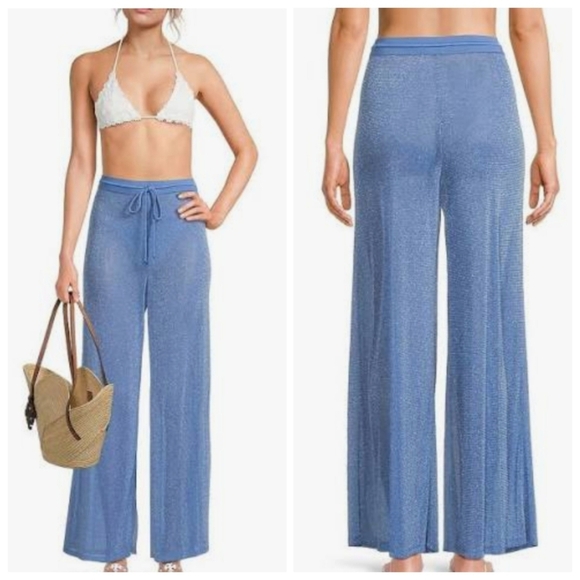 New HUTCH Peri Riviera Metallic Blue Swim Beach Cover-Up Pants NWOT Small - Picture 9 of 14